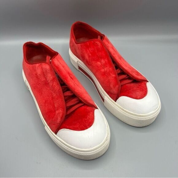 Alexander McQueen Red Velvet Platform Lace Up Low Cut Sneakers - Picture 1 of 12